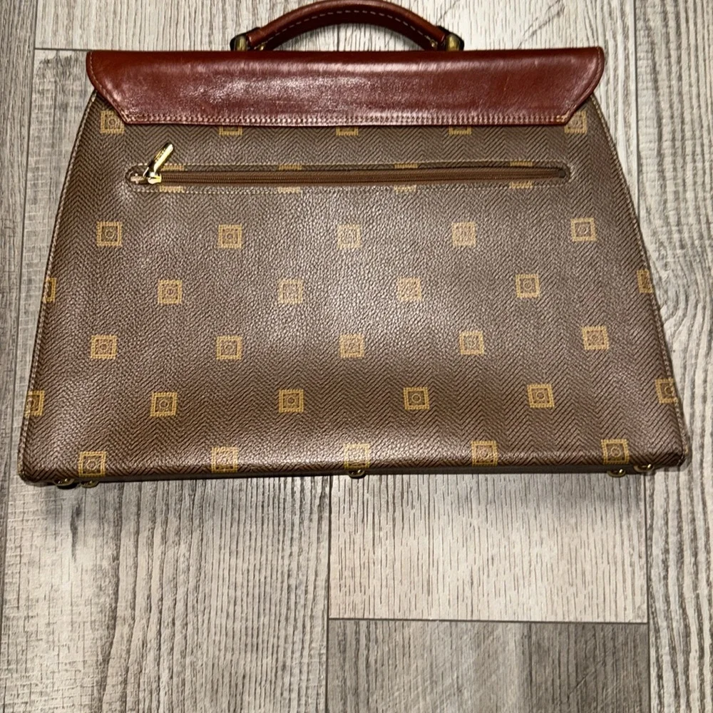 Vintage Texier Brown leather Italian briefcase laptop travel bag man-purse gold